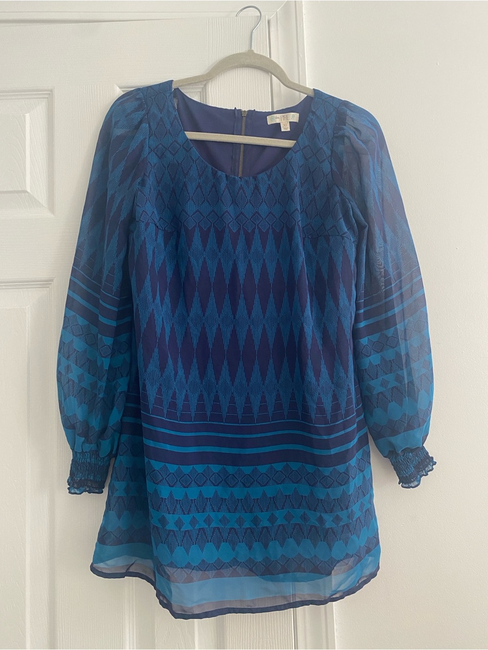 love, Fire Blue Geometric Patterned Long Sleeve Tunic